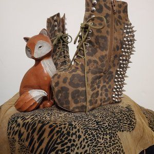 Handmade "Havanah Last" Spiked Cheetah Platform Boots by Jeffery Campbell Size 8